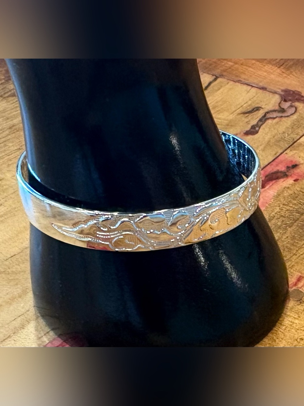 Women's Stamped 925 Sterling Silver Ornamental Cuff Bracelet